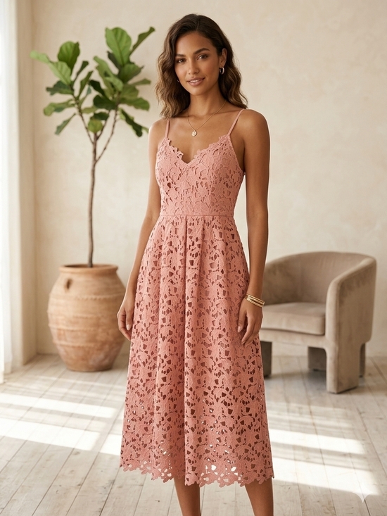 Astr Dresses & Skirts - Astr Blush Lace V-Neck Midi Dress